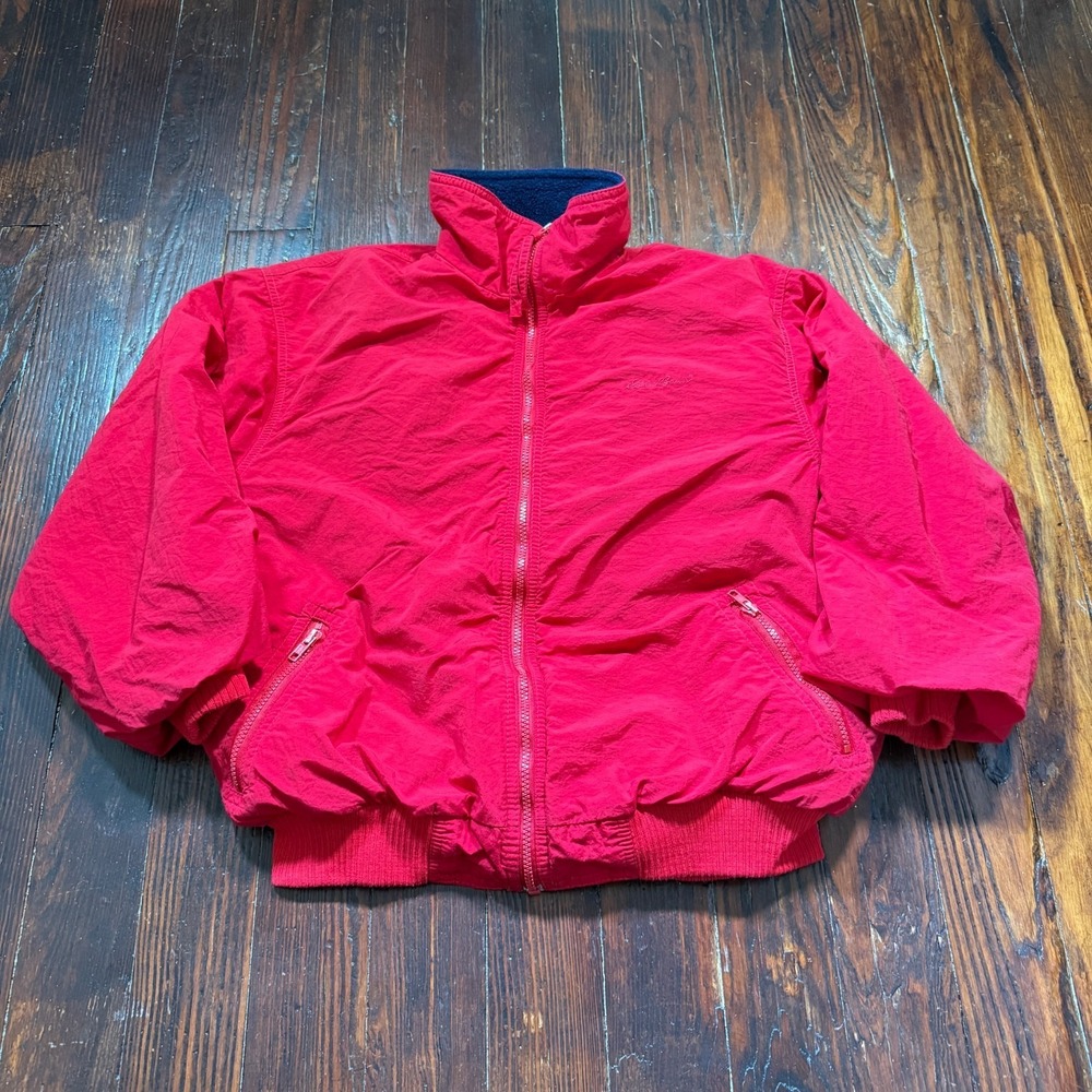 VTG Eddie‎ Bauer Jacket Womens L Red Windfoil 90s Fleece Lined MADE IN USA